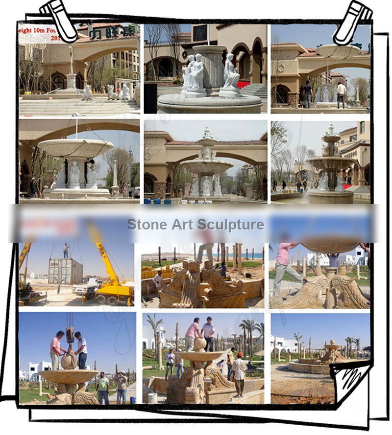 Two Tiered Natural Stone Water Fountain Carved Angel Statues MOKK-531 detail image