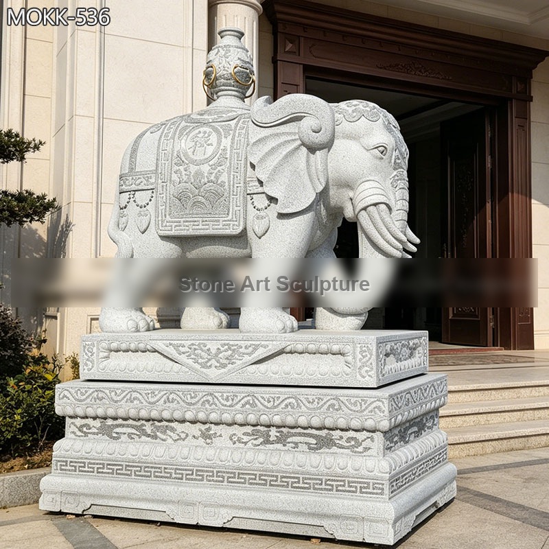 Good Luck Stone Elephant Statue with Trunk Down MOKK-536