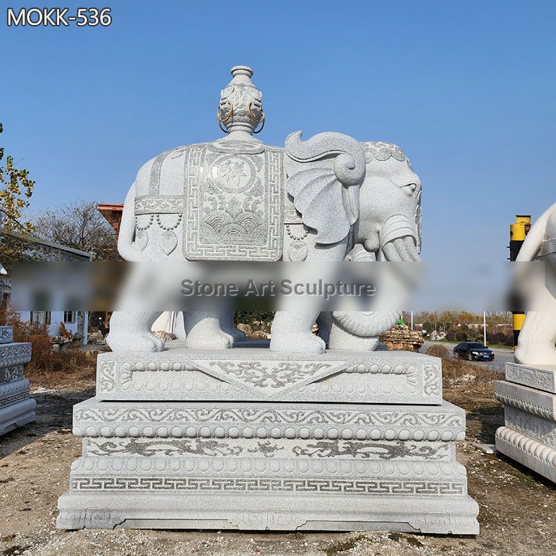 Good Luck Stone Elephant Statue with Trunk Down MOKK-536 detail image