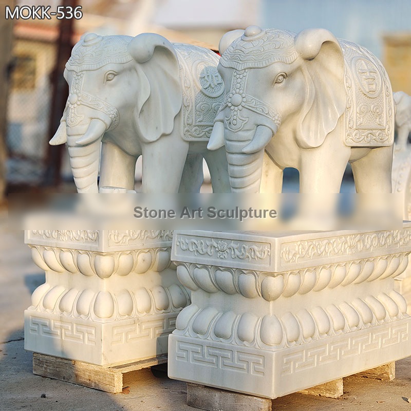 Good Luck Stone Elephant Statue with Trunk Down MOKK-536 detail image