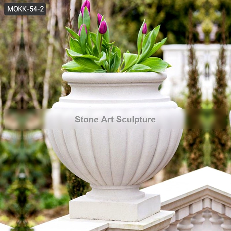 Modern Outdoor White Marble Planter Pots with Round Basin for Sale detail image