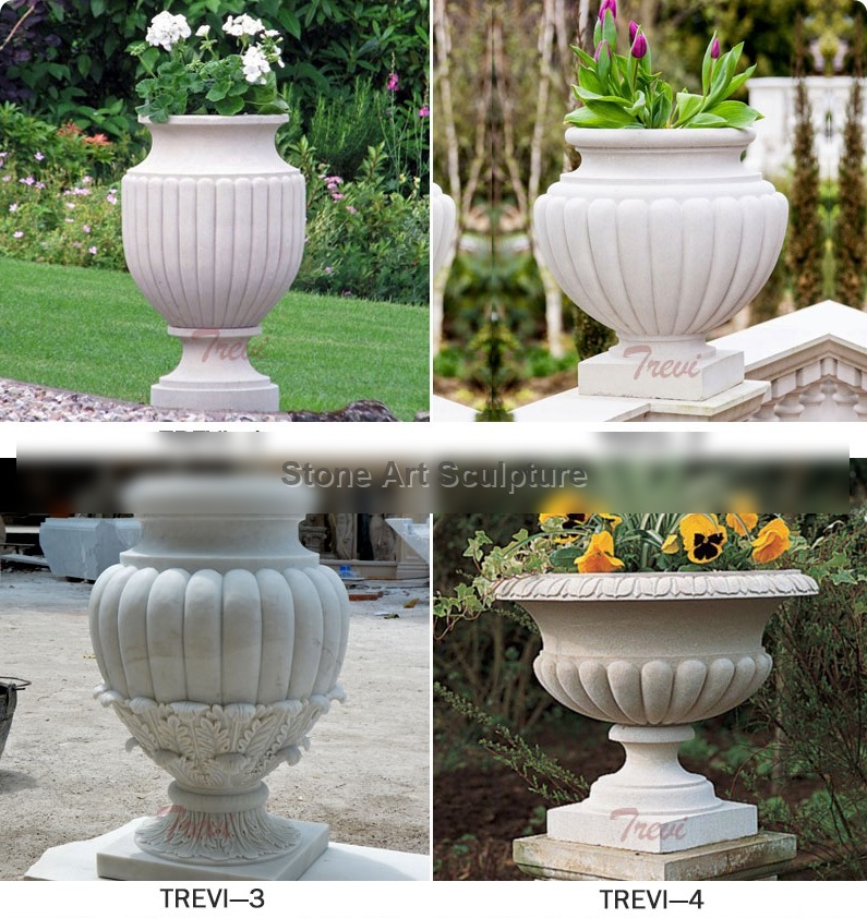 Modern Outdoor White Marble Planter Pots with Round Basin for Sale detail image