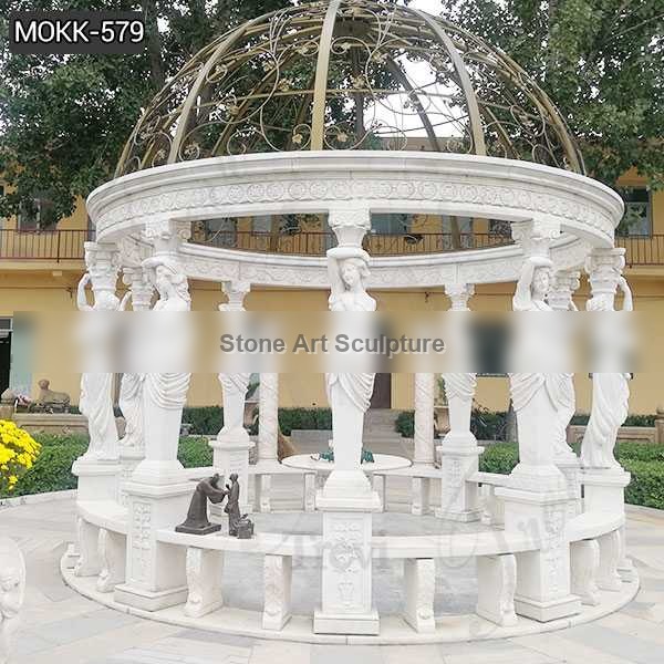 Custom Made Outdoor Large White Marble Column Gazebo MOKK-579