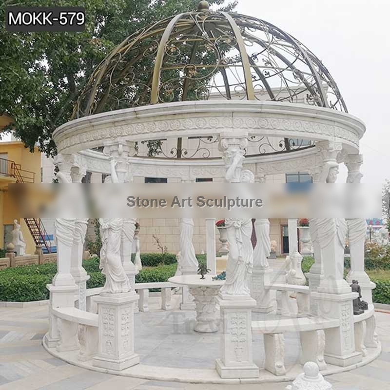 Custom Made Outdoor Large White Marble Column Gazebo MOKK-579 detail image