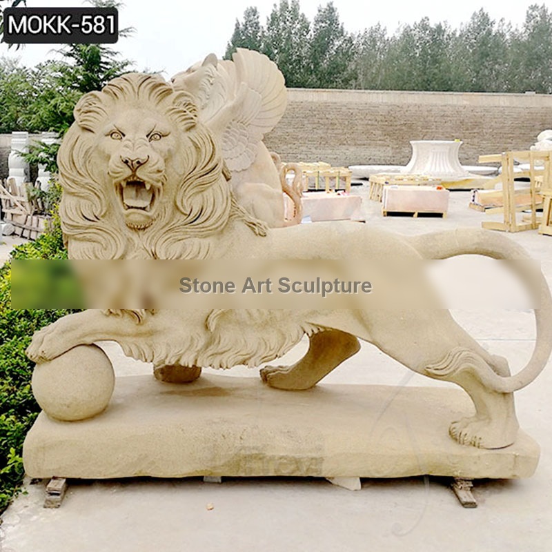 Antique Beige Walking Lion Statues MOKK-581 detail image