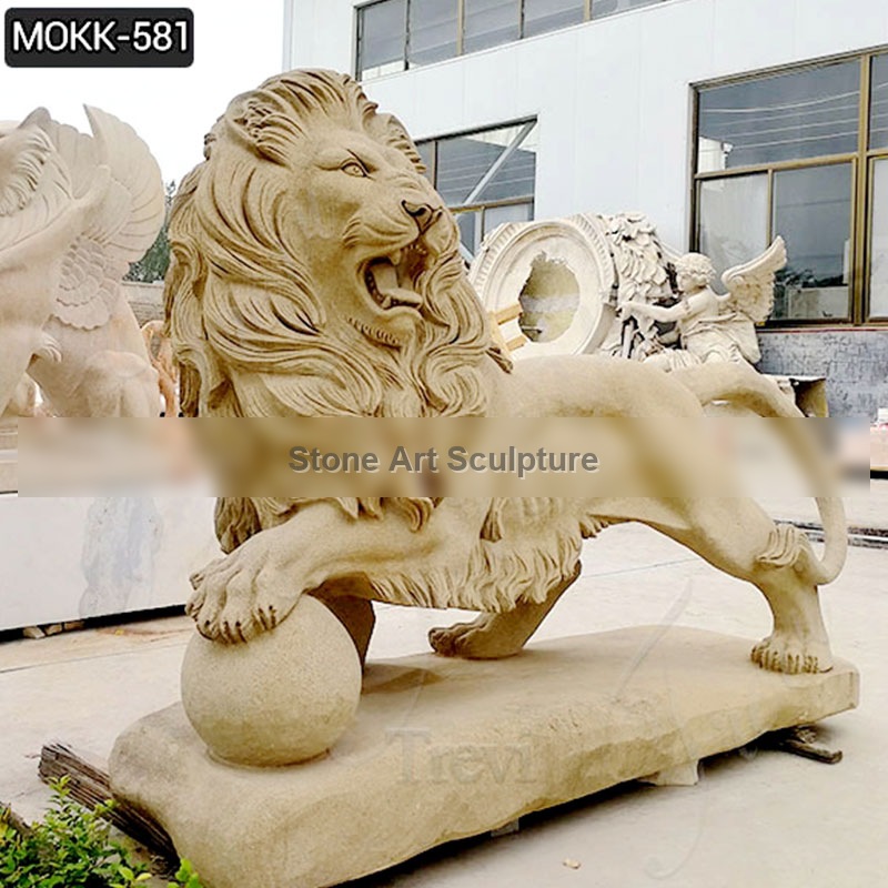 Antique Beige Walking Lion Statues MOKK-581 detail image