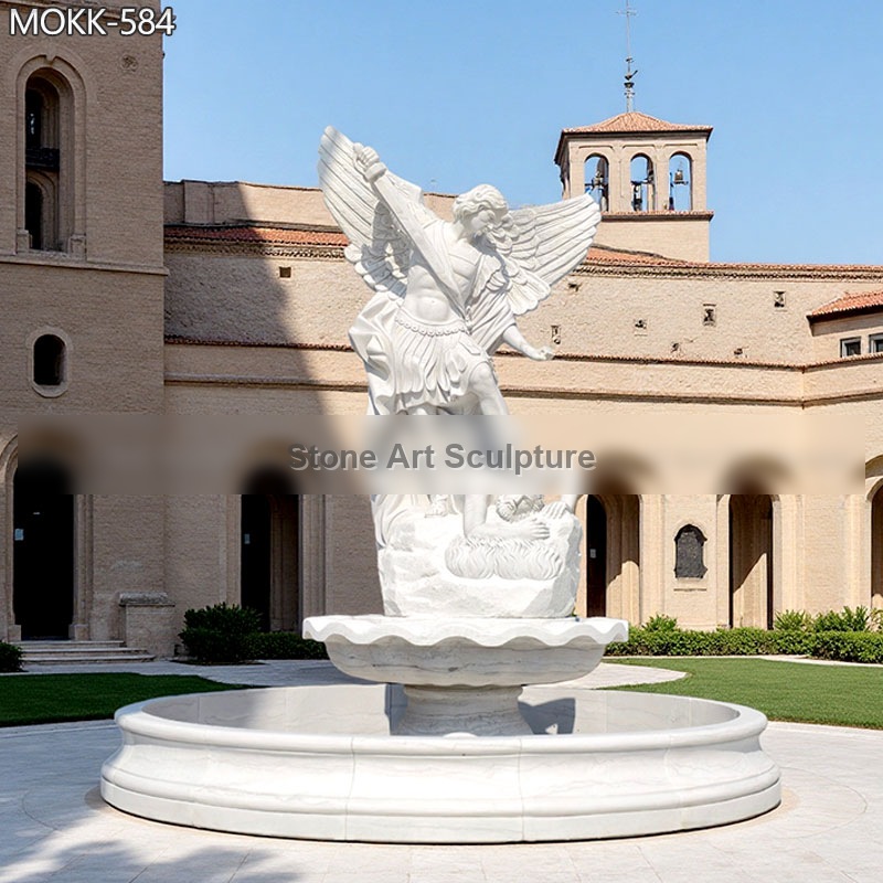 Outdoor Tiered Marble St Michael Fountain for Sale MOKK-584