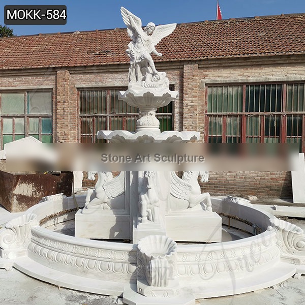 Outdoor Tiered Marble St Michael Fountain for Sale MOKK-584 detail image