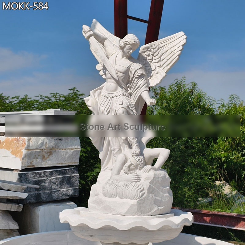 Outdoor Tiered Marble St Michael Fountain for Sale MOKK-584 detail image