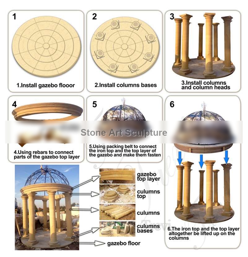 Large Egyptian Beige Marble Column Gazebo for Sale MOKK-609 detail image