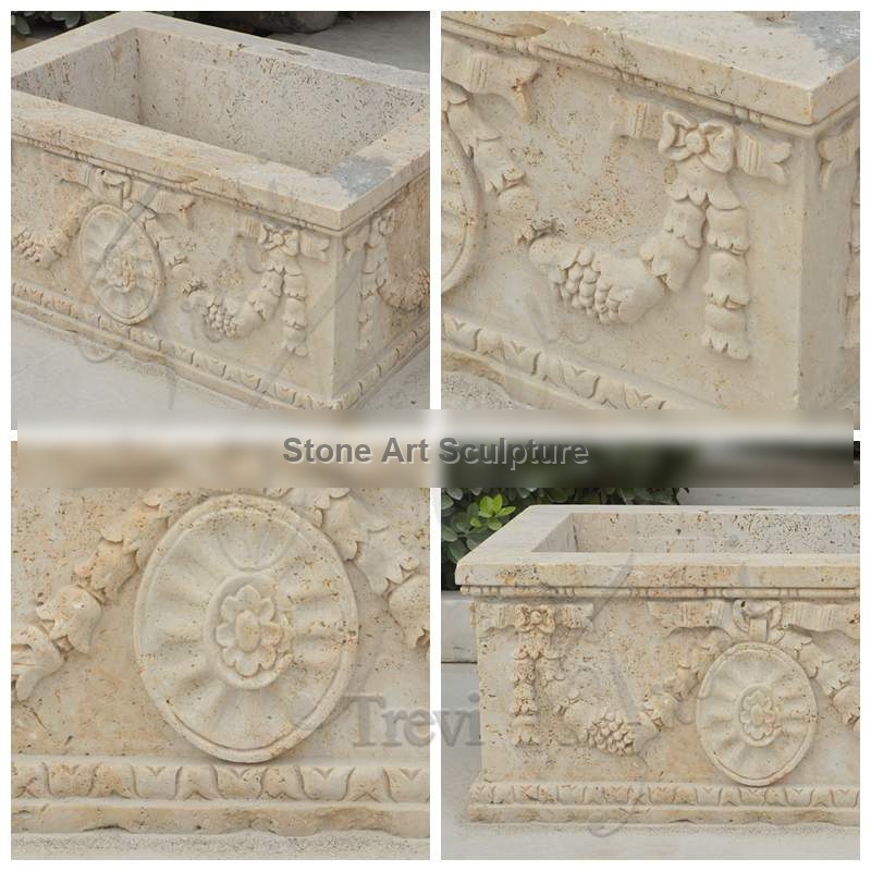Modern Outdoor Rectangle Beige Marble Plant Pots Supplier MOKK-619 detail image