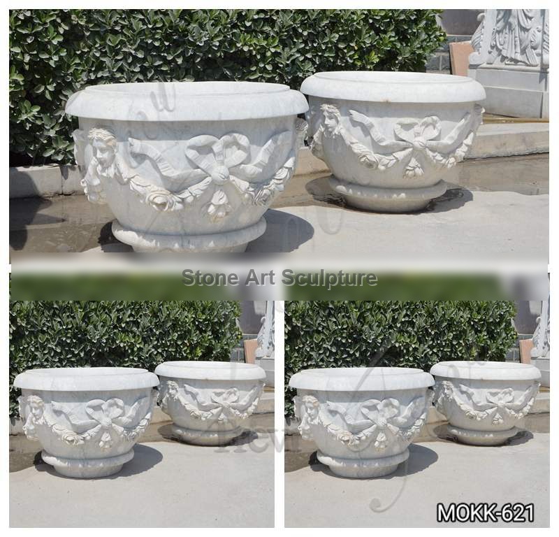 White Marble Plant Pots with Round Basin for Sale MOKK-621 detail image