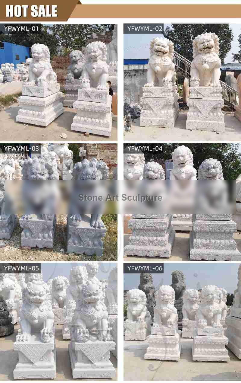 White Marble Chinese Foo Dog Statues Factory Supply MOKK-624 detail image