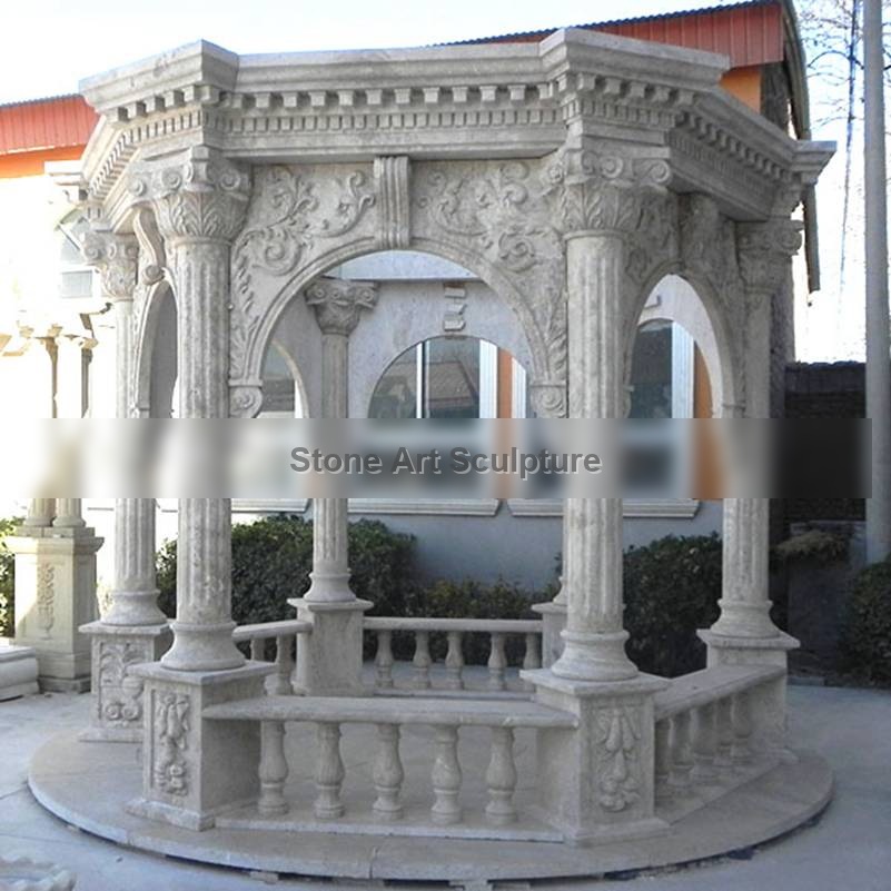 Classic Antique Marble Stone Column Gazebo Outdoor Supplier MOKK-638