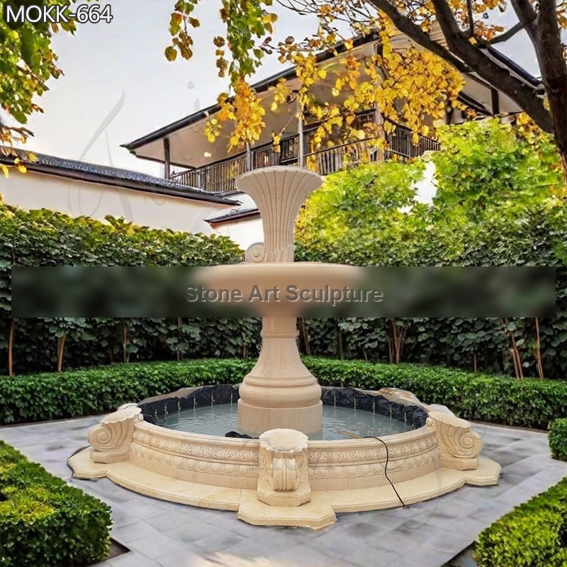 Large Outdoor Natural Yellow Travertine Stone Water Fountain for Sale MOKK-664 detail image