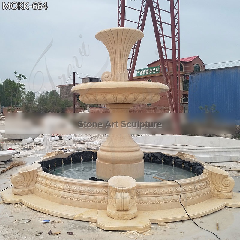 Large Outdoor Natural Yellow Travertine Stone Water Fountain for Sale MOKK-664 detail image