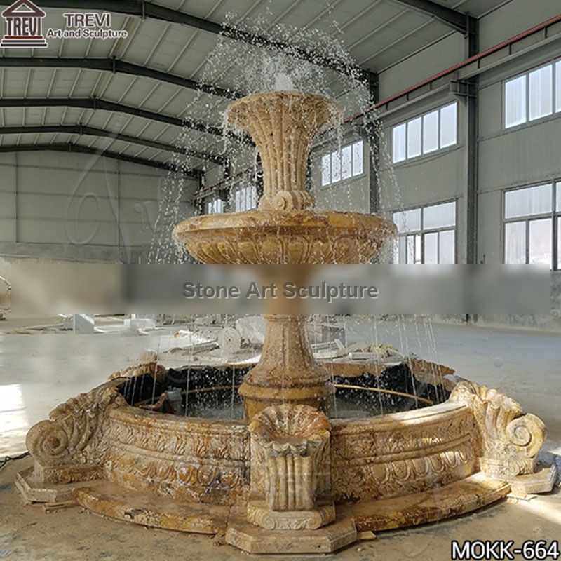 Large Outdoor Natural Yellow Travertine Stone Water Fountain for Sale MOKK-664 detail image