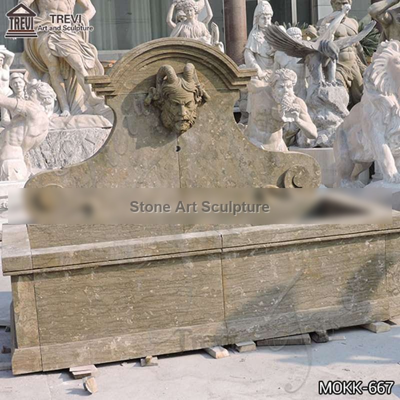 Natural Limestone Wall Fountain with Satyr Head Statue for Sale MOKK-667 detail image