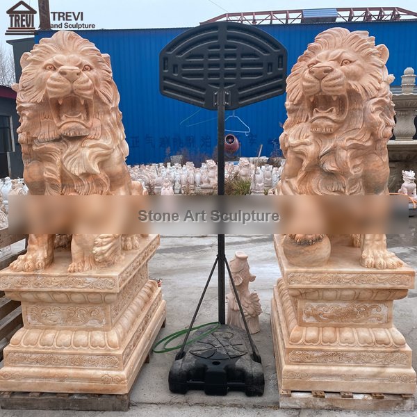 Marble Lion Statues for Front Porch Guardian Garden for Sale MOKK-703 detail image