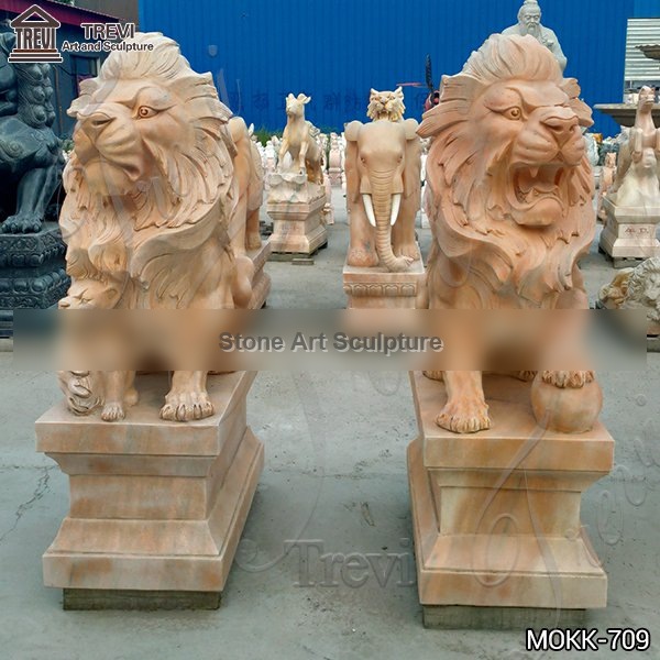 Marble Lion Statues for Front Porch Guardian Garden for Sale MOKK-703 detail image