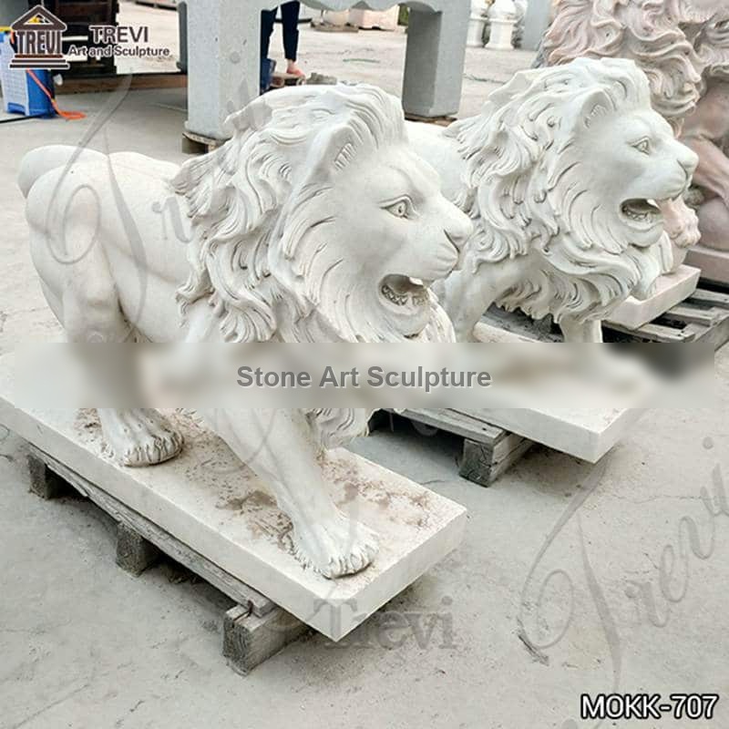 Garden Outdoor Marble Standing Lion Statue for Sale MOKK-707 detail image