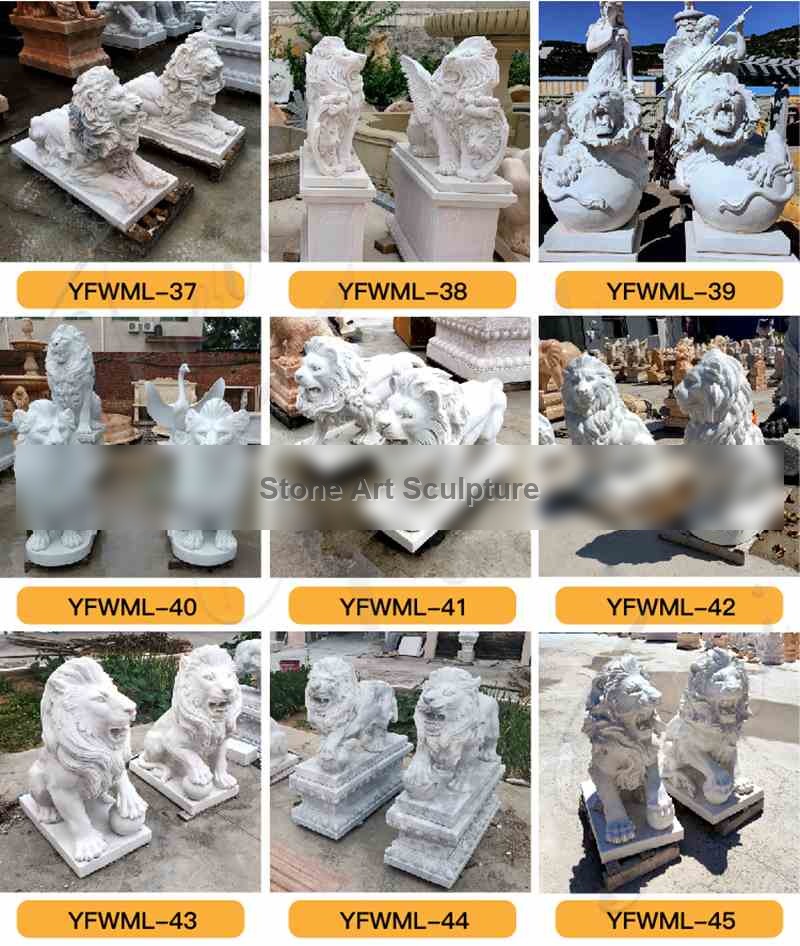 Garden Outdoor Marble Standing Lion Statue for Sale MOKK-707 detail image