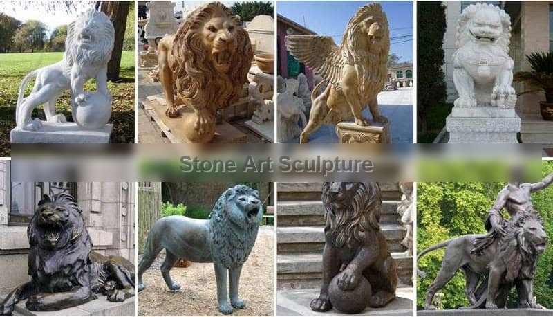 Garden Outdoor Marble Standing Lion Statue for Sale MOKK-707 detail image
