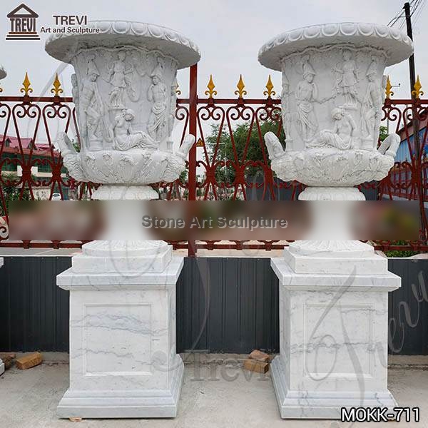 Delicate Garden Decoration Marble Flower Pots with Human for Sale MOKK-711