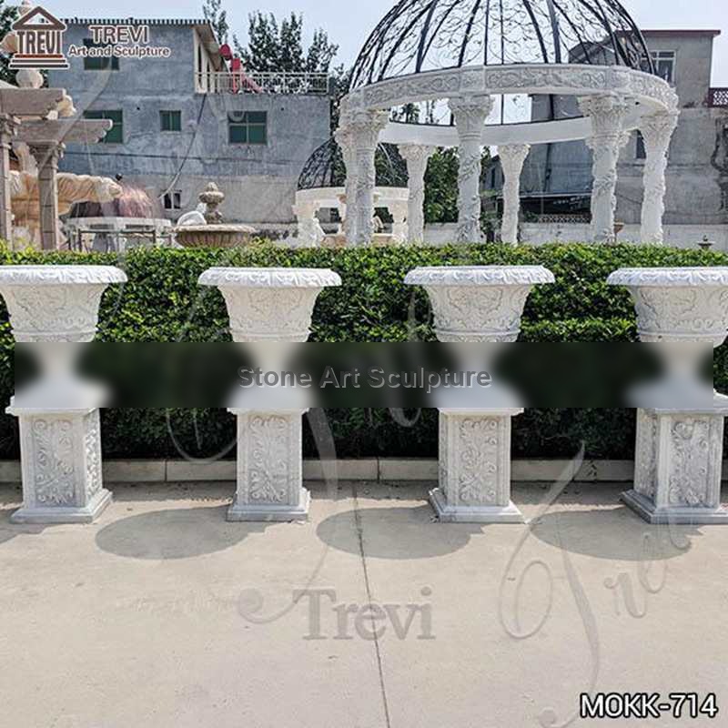 Exquisite White Marble Flower Pots floral designs for Sale MOKK-714 detail image