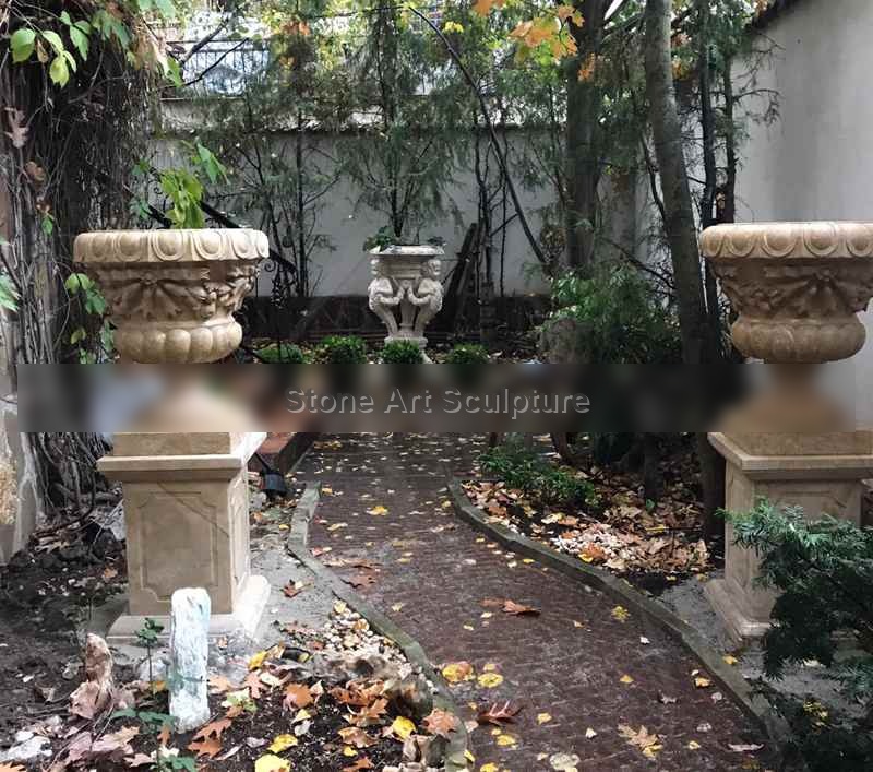 Exquisite White Marble Flower Pots floral designs for Sale MOKK-714 detail image