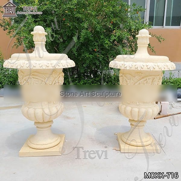 Hot Sell Antique Style Beige Marble Flower Pots MOKK-716