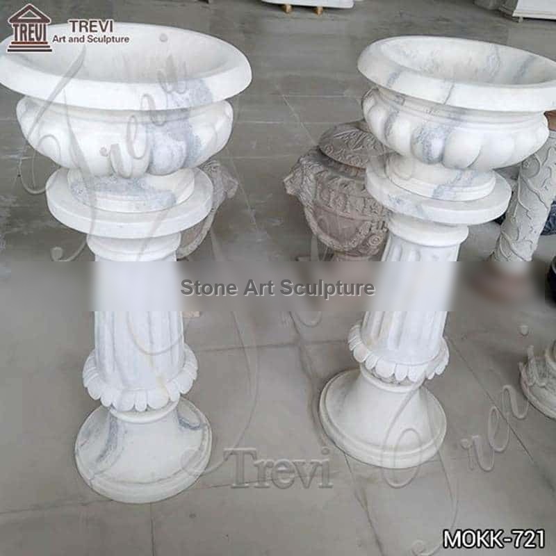 Small Size White Marble Flower Pots Decoration for Sale MOKK-721 detail image