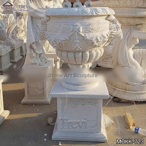 Floral Decoration Lovely White Marble Flower Pots for Sale MOKK-723