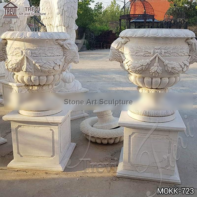 Floral Decoration Lovely White Marble Flower Pots for Sale MOKK-723 detail image