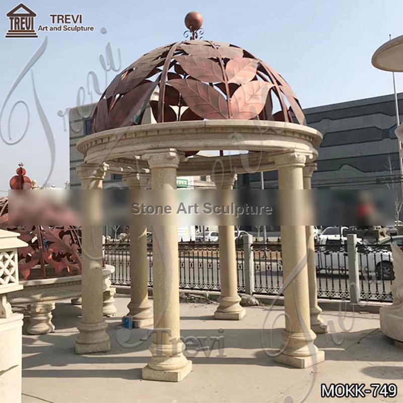 Ornate Outdoor Beige Marble Gazebo Garden Decoration Factory MOKK-749 detail image