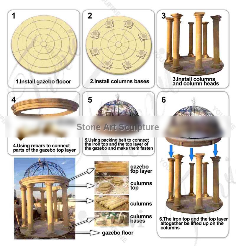 Ornate Outdoor Beige Marble Gazebo Garden Decoration Factory MOKK-749 detail image