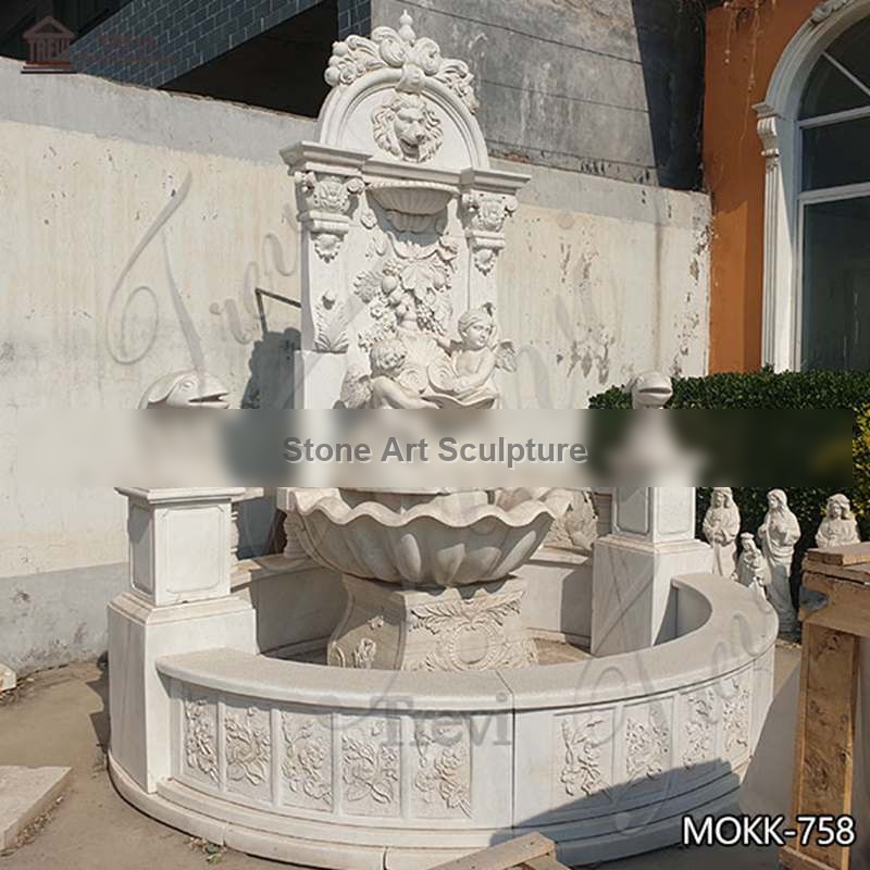 Small Size Outdoor White Marble Water Angel Wall Fountain for Sale MOKK-757 detail image