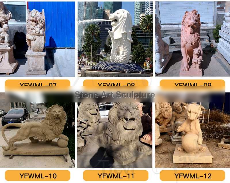 Beige Outdoor Marble Lion Statues for Sale Suppliers MOKK-765 detail image