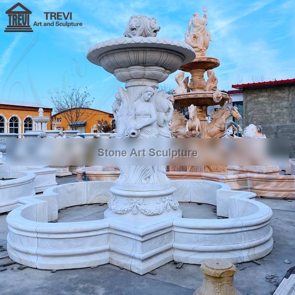 Outdoor Marble Woman Fountain with Lion Manufacturer MOKK-788
