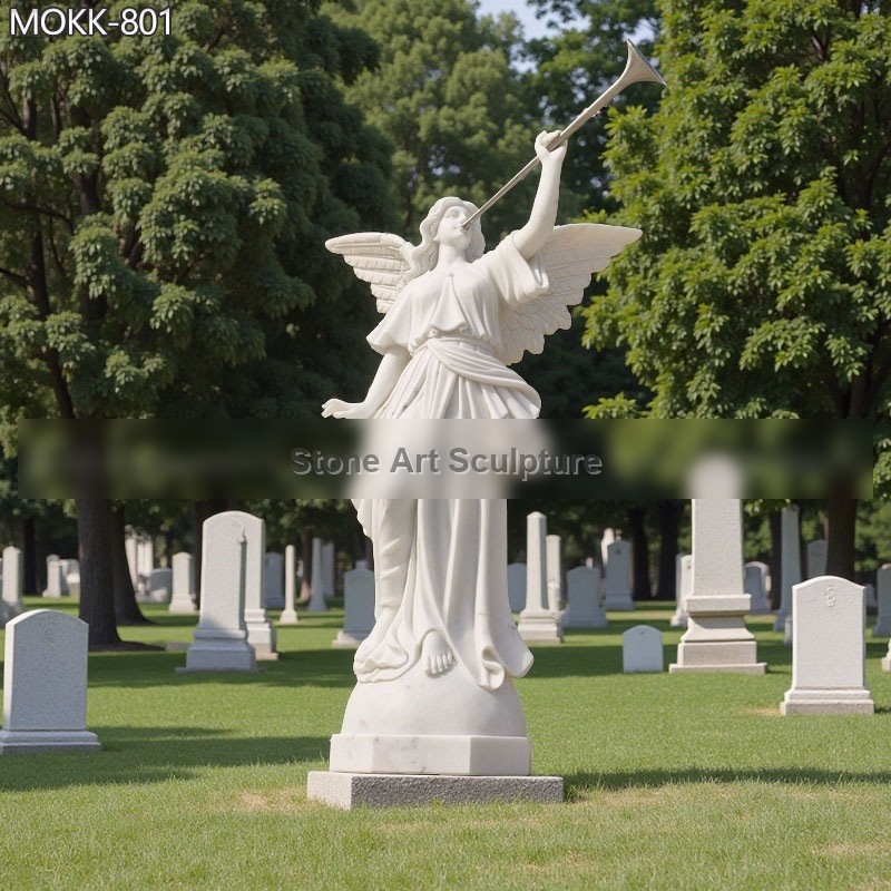 Cemetery Marble Angel Statues with Trumpet for Sale MOKK-801 detail image