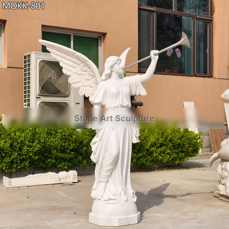 Cemetery Marble Angel Statues with Trumpet for Sale MOKK-801 detail image