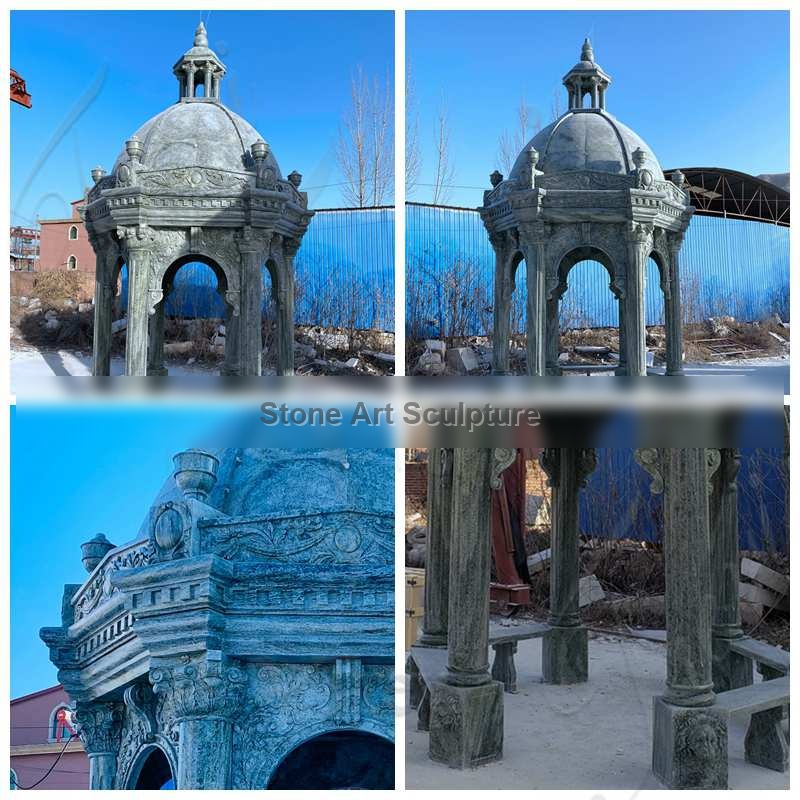 Vintage Grey Marble Gazebo Garden Decoration for Sale MOKK-808 detail image