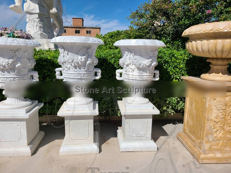 China Marble Sculpture White Planter Garden Decor for Sale MOKK-817 detail image