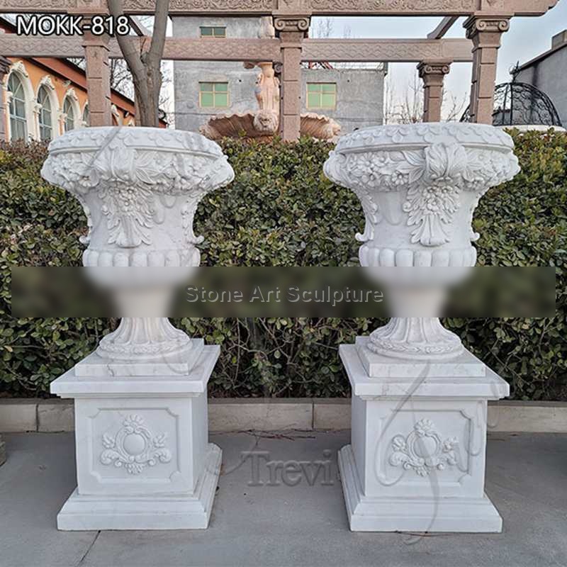 Outdoor Marble Flowerpot Garden Decoration High Polished MOKK-818