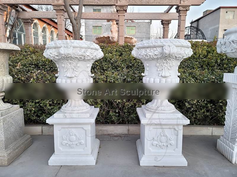 Outdoor Marble Flowerpot Garden Decoration High Polished MOKK-818 detail image