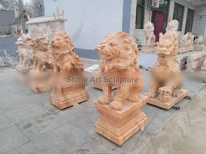 Marble Home Depot Lion Statue Garden Chinese Guardian Art for Sale MOKK-819 detail image