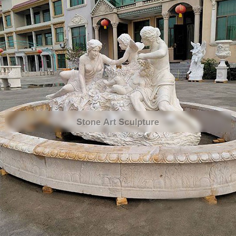 Woman Sculpture Beige Marble Outdoor Fountain for Sale MOKK-827 detail image