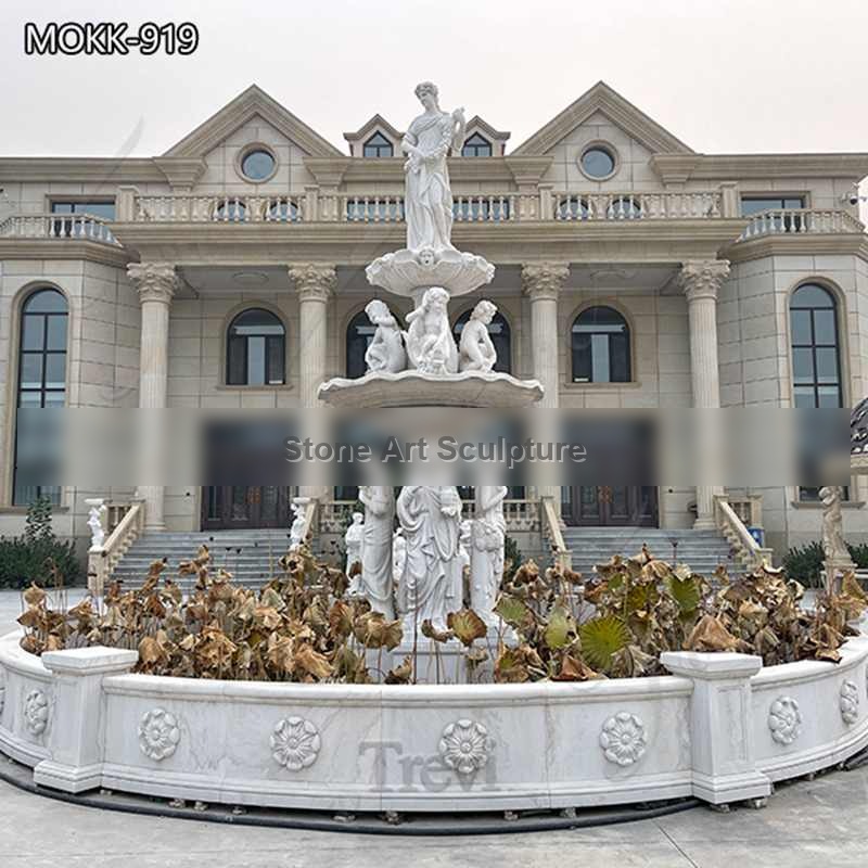 Woman Sculpture Beige Marble Outdoor Fountain for Sale MOKK-827 detail image