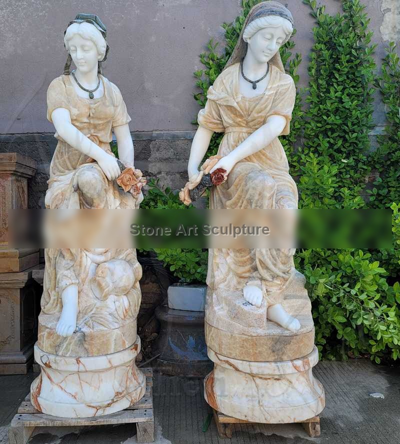 Life-Size Beige Onyx Female Statues Park Garden Art MOKK-838 detail image