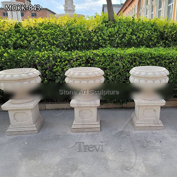 Small Size Beige Marble Flower Pots floral designs for Sale MOKK-843